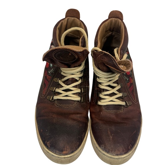 Inkkas Leather High Top Sneakers Brown Embroidered Rooster Floral Men 9 Women 11 - Picture 10 of 10